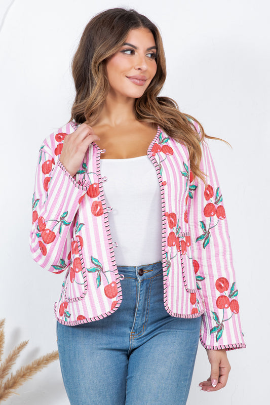 Cherry Print Reversible Quilted Cotton Jacket