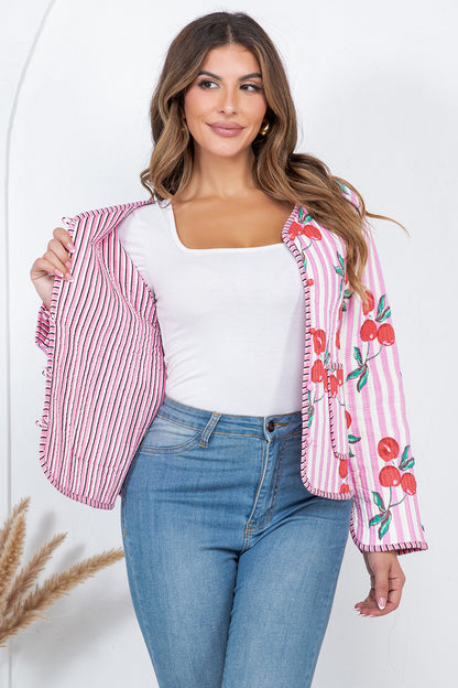 Cherry Print Reversible Quilted Cotton Jacket