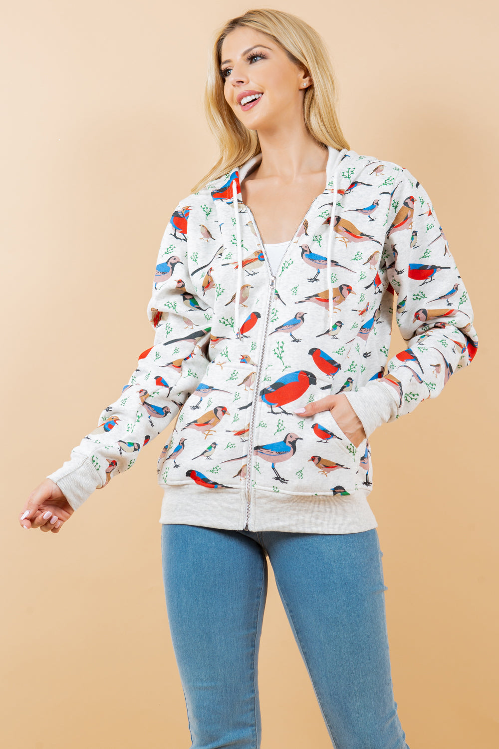 Colorful Bird Zipper Hoodie