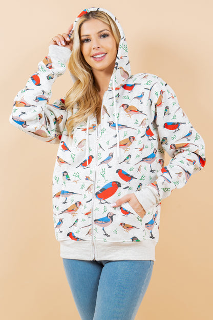 Colorful Bird Zipper Hoodie