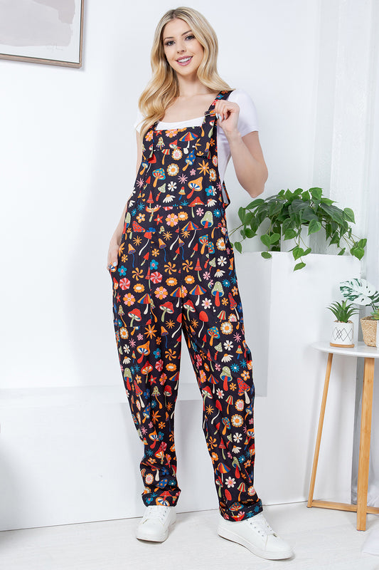 Retro Mushroom Corduroy Overall - Plus Size