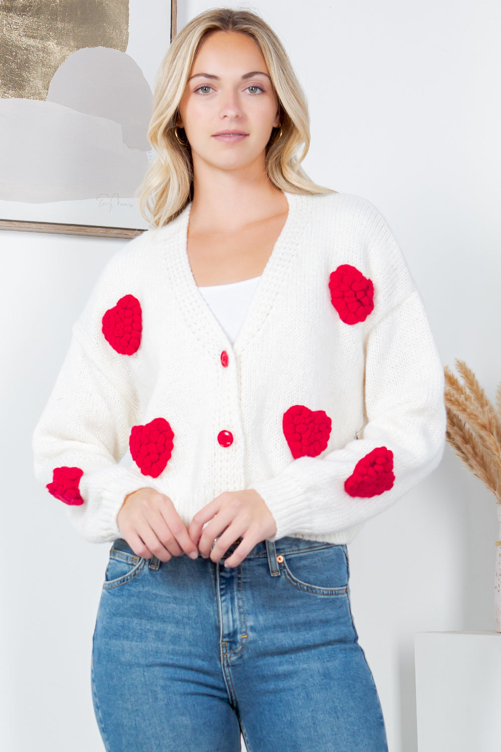 Retro Heart Knit Cardigan - White