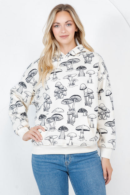 Black Mushroom Pullover Fleece Hoodie