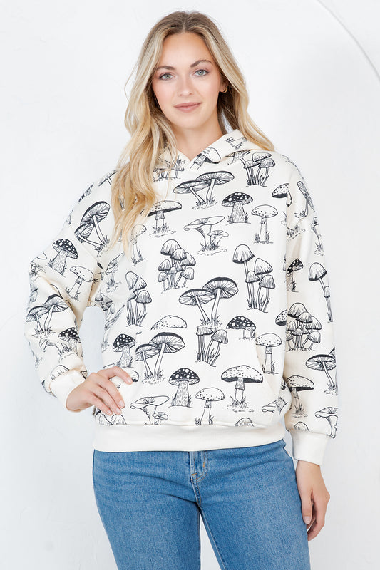 Black Mushroom Pullover Fleece Hoodie