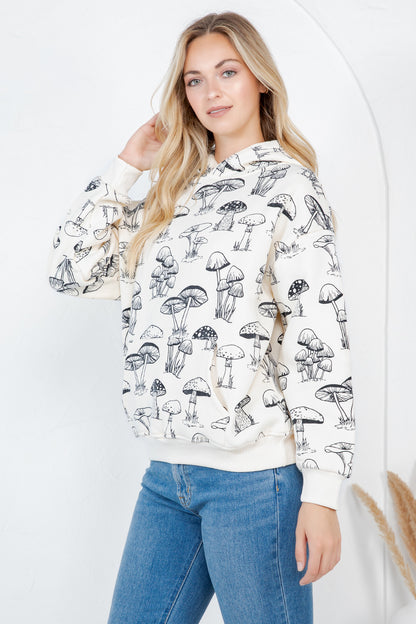 Black Mushroom Pullover Fleece Hoodie