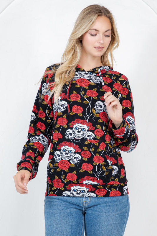 Floral Skull Pullover Hoodie