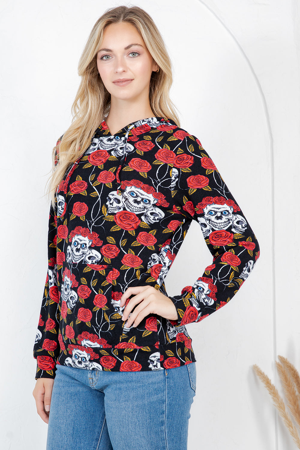 Floral Skull Pullover Hoodie