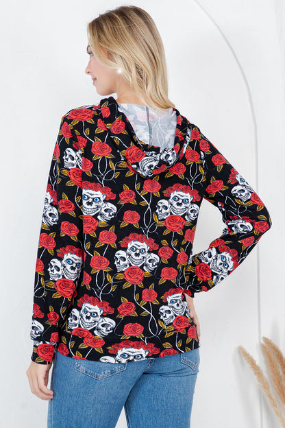 Floral Skull Pullover Hoodie