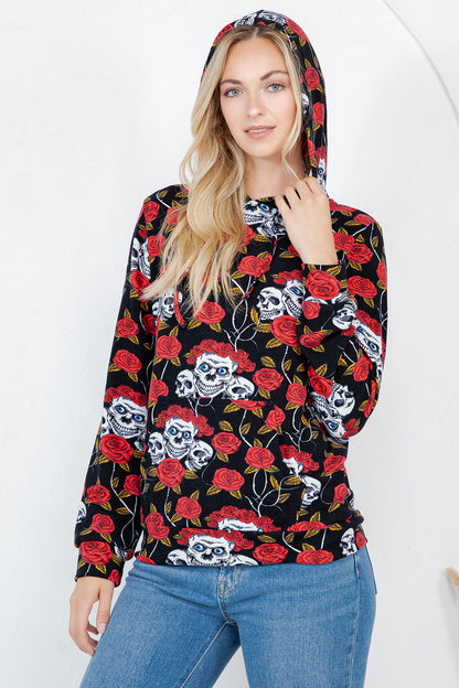 Floral Skull Pullover Hoodie