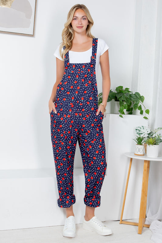 RETRO STRAWBERRY AND POLKA DOT PRINT OVERALL