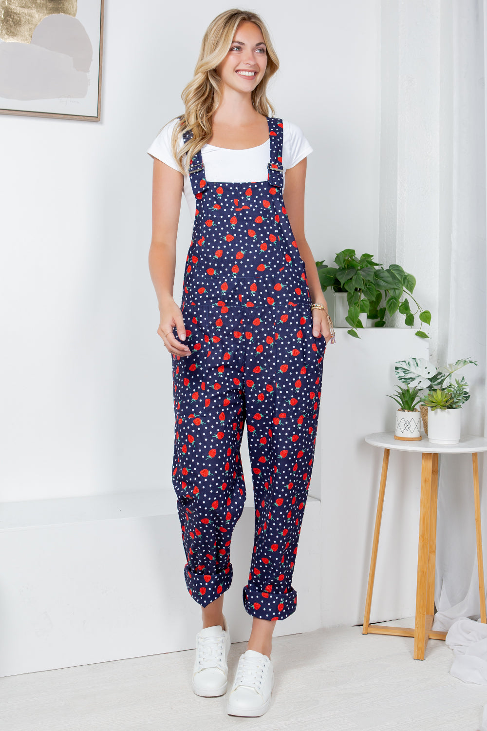 RETRO STRAWBERRY AND POLKA DOT PRINT OVERALL