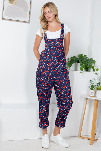 RETRO STRAWBERRY AND POLKA DOT PRINT OVERALL