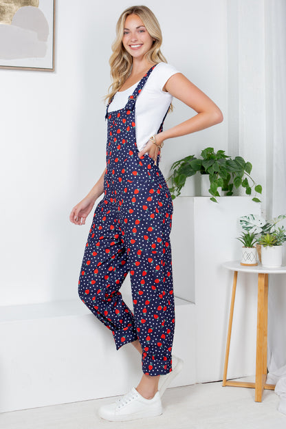 RETRO STRAWBERRY AND POLKA DOT PRINT OVERALL