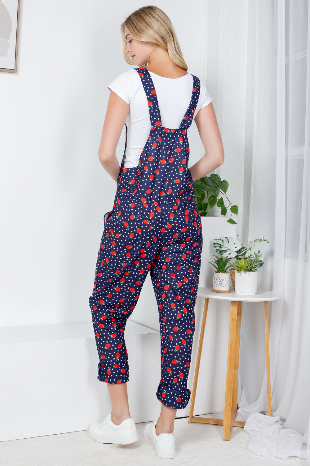 RETRO STRAWBERRY AND POLKA DOT PRINT OVERALL