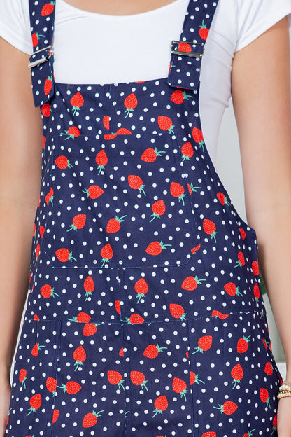 RETRO STRAWBERRY AND POLKA DOT PRINT OVERALL