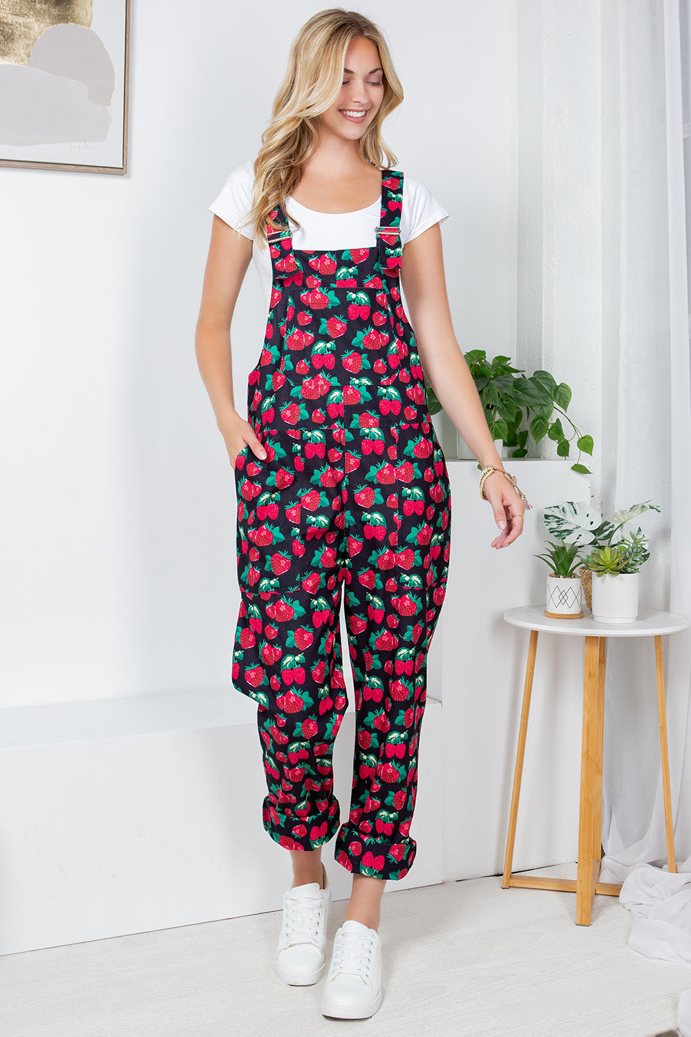 Retro Strawberry Corduroy Overall