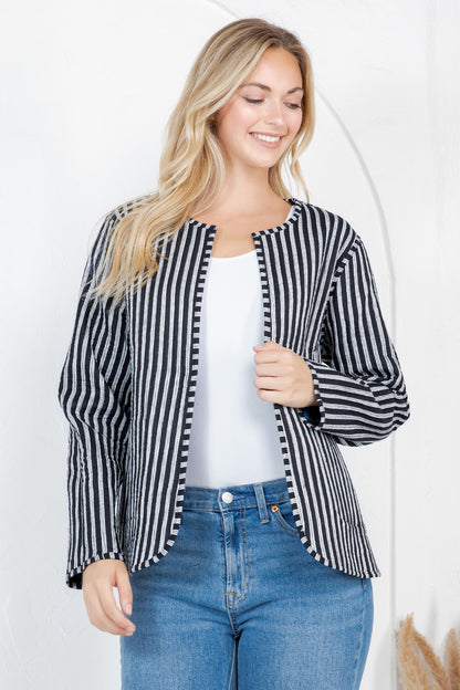 Floral Print Quilted Cotton Jacket - BLACK
