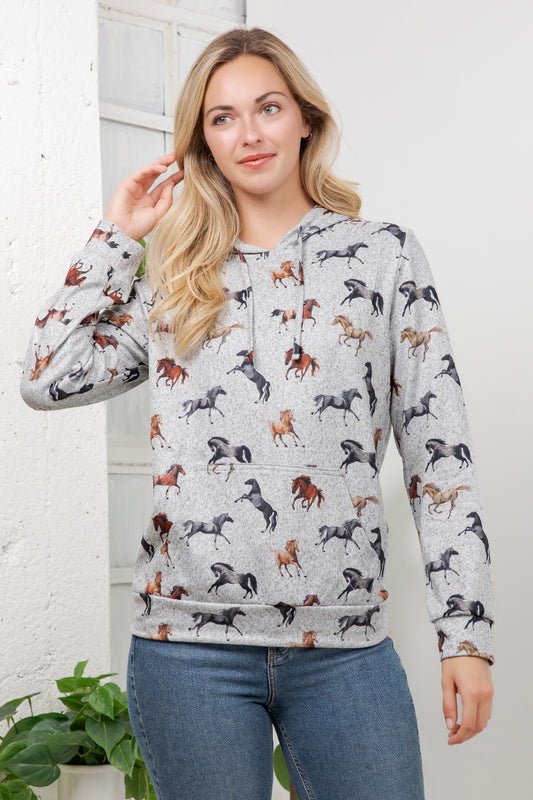 Horse Print Pullover Hoodie