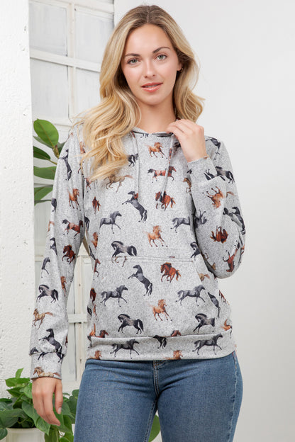 Horse Print Pullover Hoodie