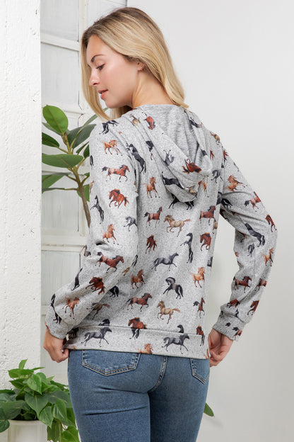 Horse Print Pullover Hoodie