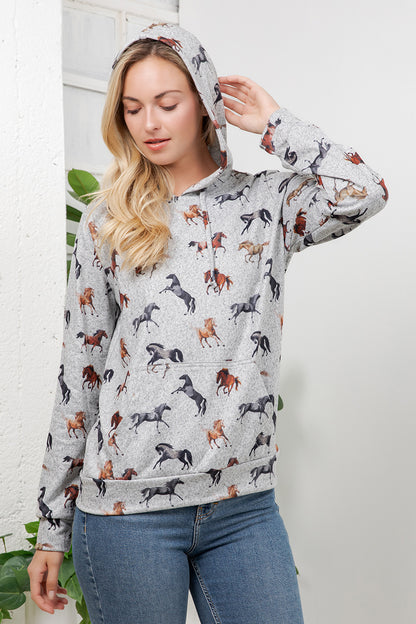 Horse Print Pullover Hoodie