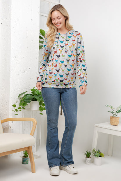 Colorful Chickens Pullover Hoodie