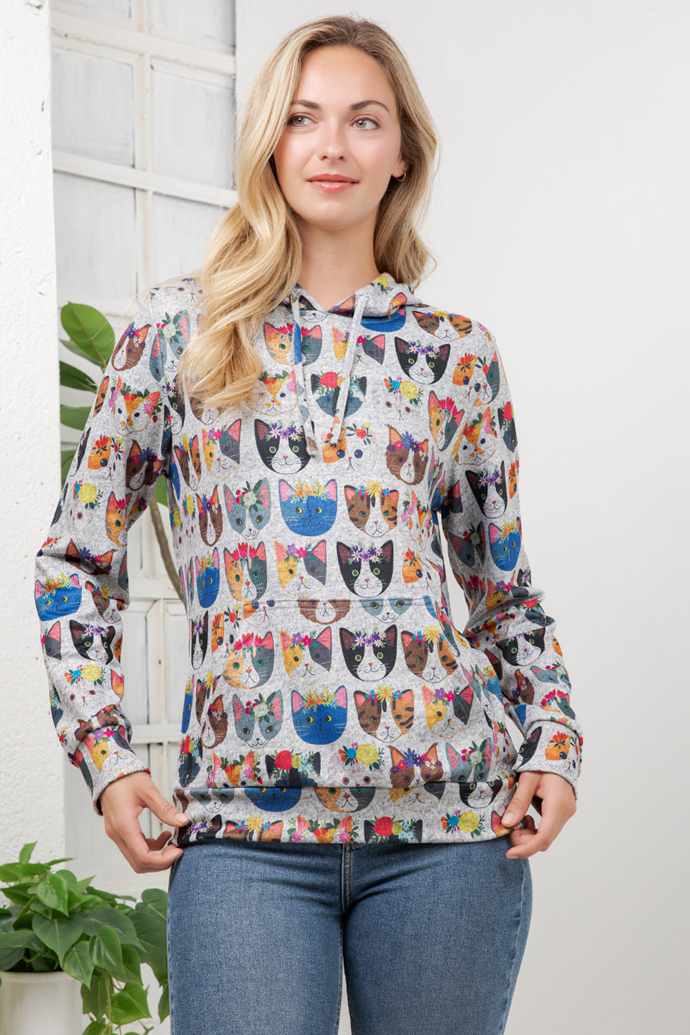 Floral Cats Pullover Hoodie