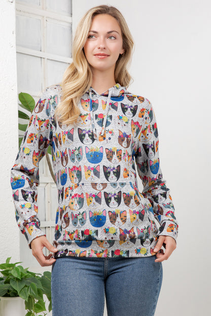 Floral Cats Pullover Hoodie