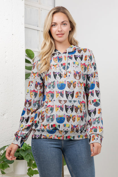 Floral Cats Pullover Hoodie