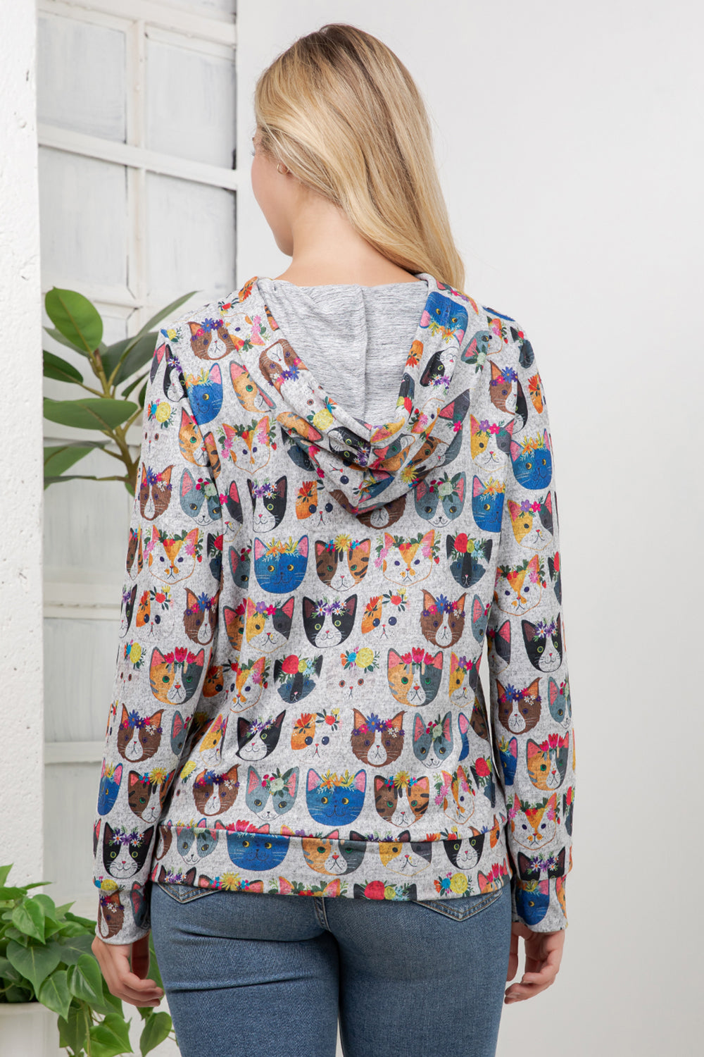 Floral Cats Pullover Hoodie