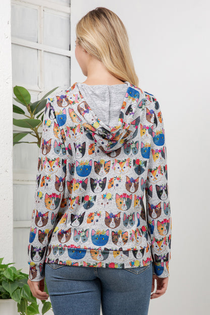 Floral Cats Pullover Hoodie