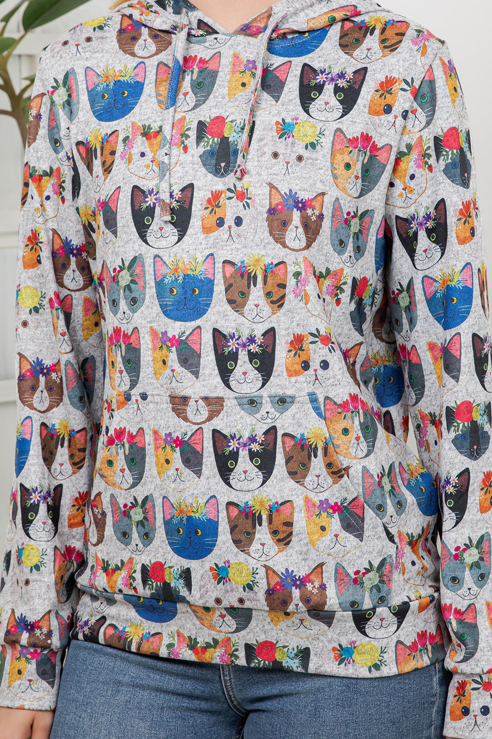 Floral Cats Pullover Hoodie