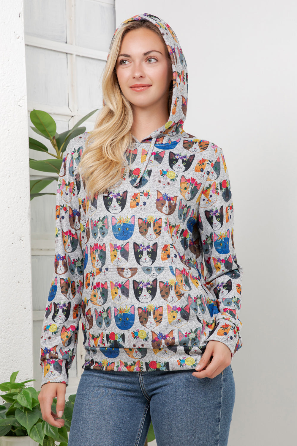 Floral Cats Pullover Hoodie