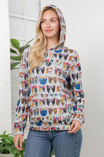 Floral Cats Pullover Hoodie