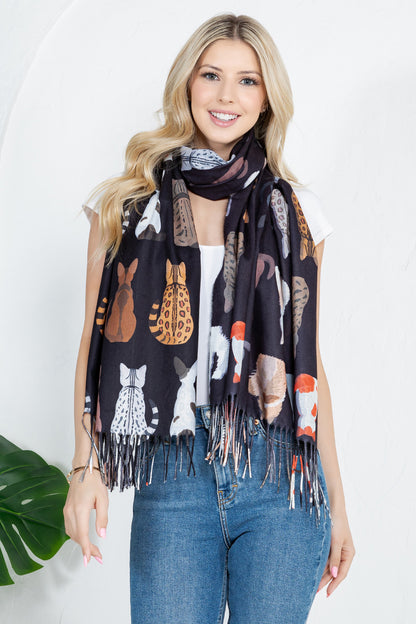 Variety Of Playful Cat Scarf - Blk