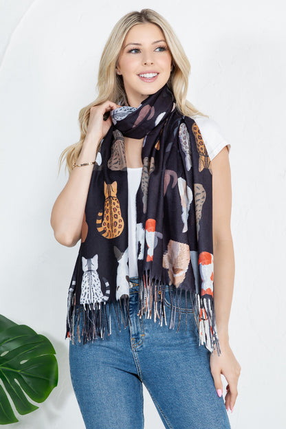 Variety Of Playful Cat Scarf - Blk