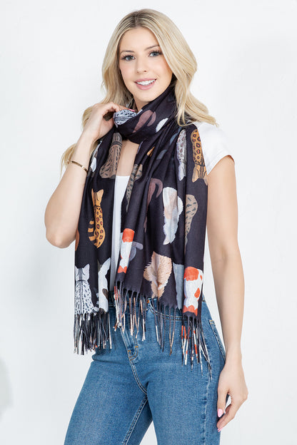 Variety Of Playful Cat Scarf - Blk