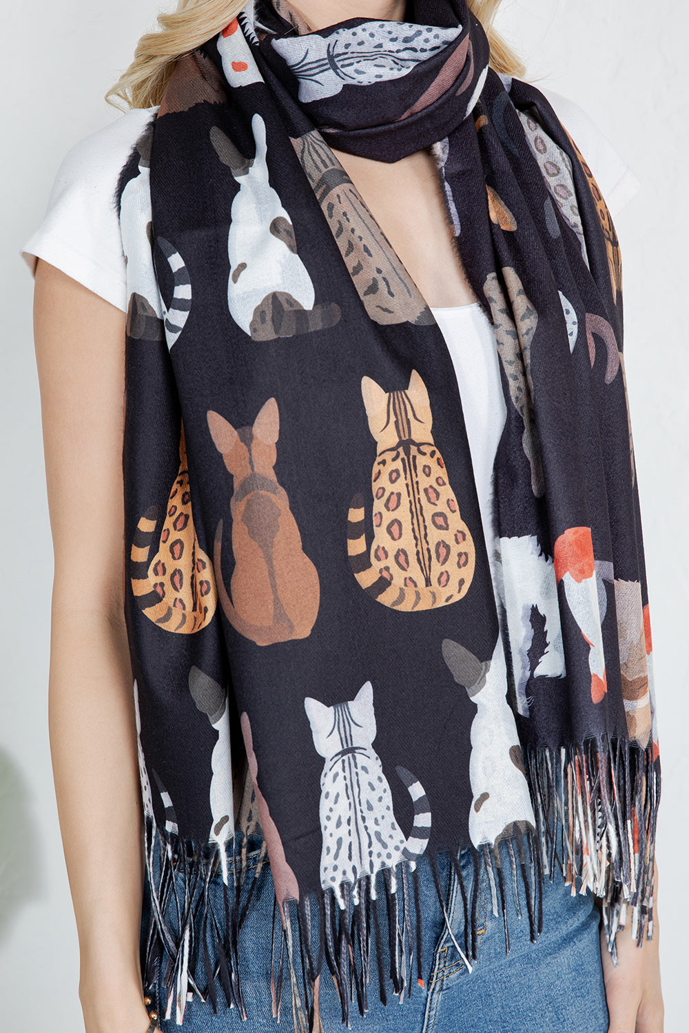 Variety Of Playful Cat Scarf - Blk
