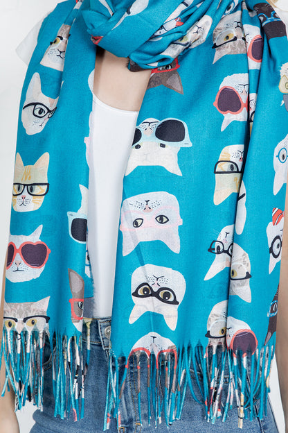 Cool Cat with Glass Scarf - Blue