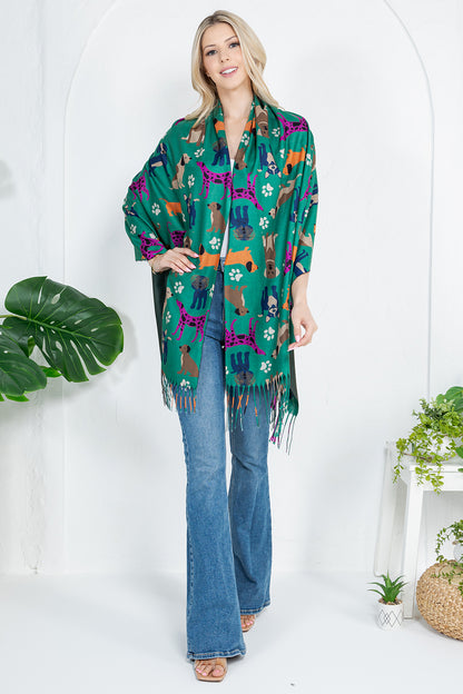 DOG PRINT TEAL SCARF - GREEN