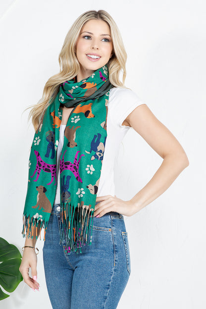 DOG PRINT TEAL SCARF - GREEN