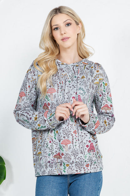 Mushroom print Pullover Hoodie