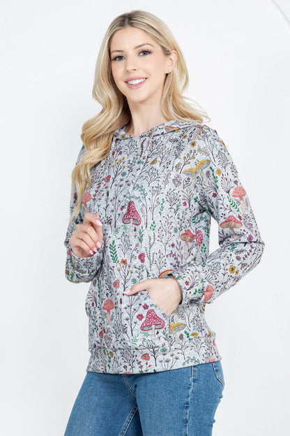 Mushroom print Pullover Hoodie