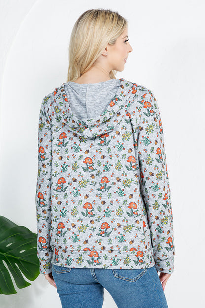 Mushroom print Pullover Hoodie