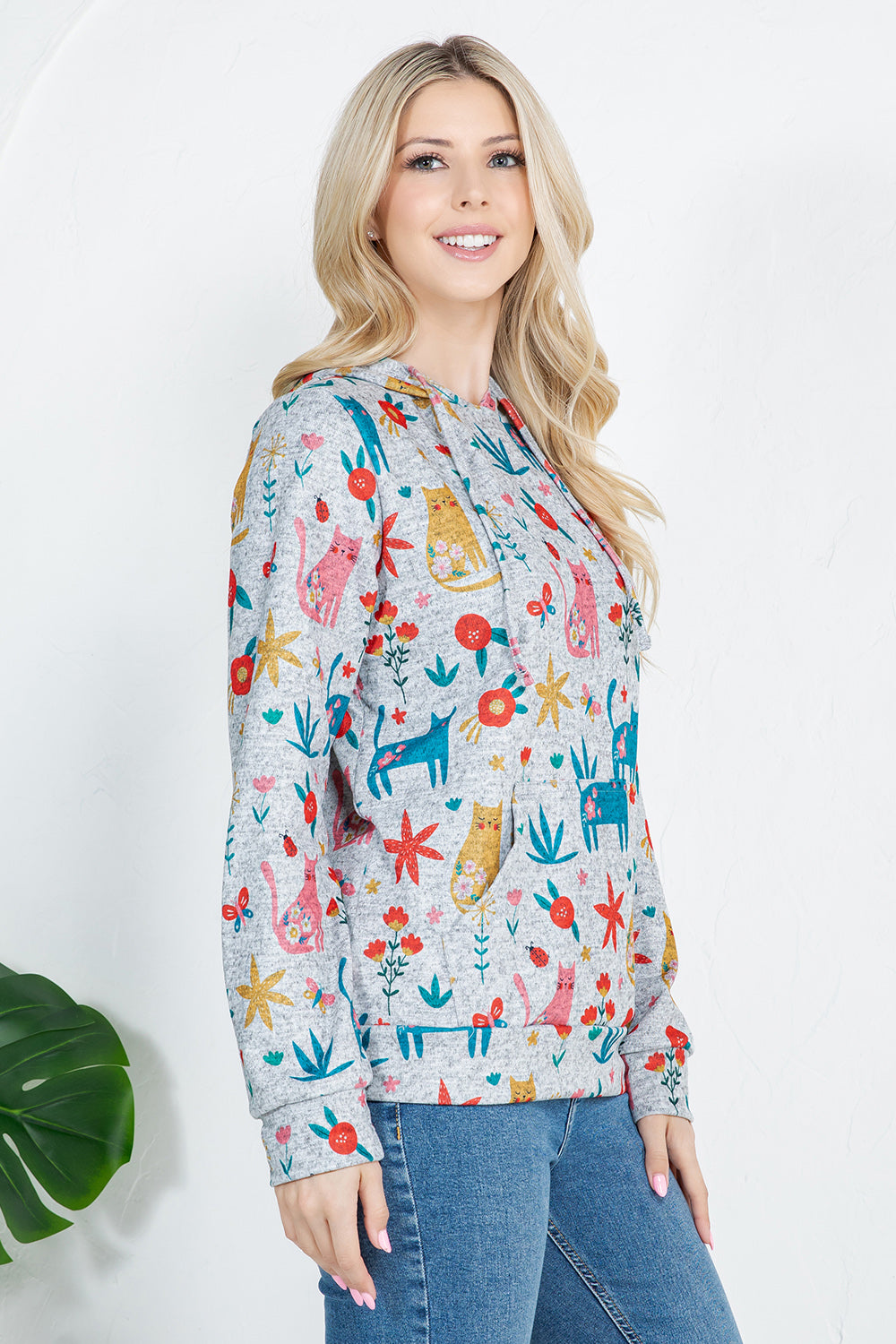 Colorful Cat Print Pullover Hoodie