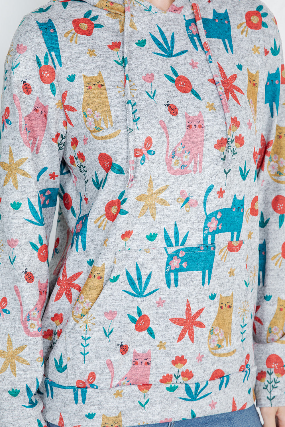 Colorful Cat Print Pullover Hoodie
