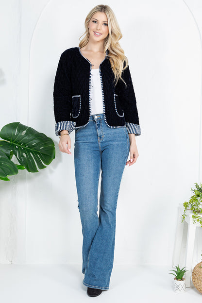 Reversible Quilted Velvet Jacket - Navy