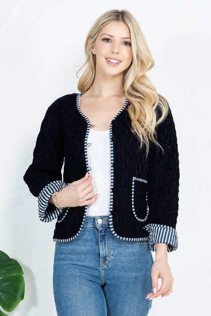 Reversible Quilted Velvet Jacket - Navy