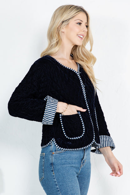Reversible Quilted Velvet Jacket - Navy