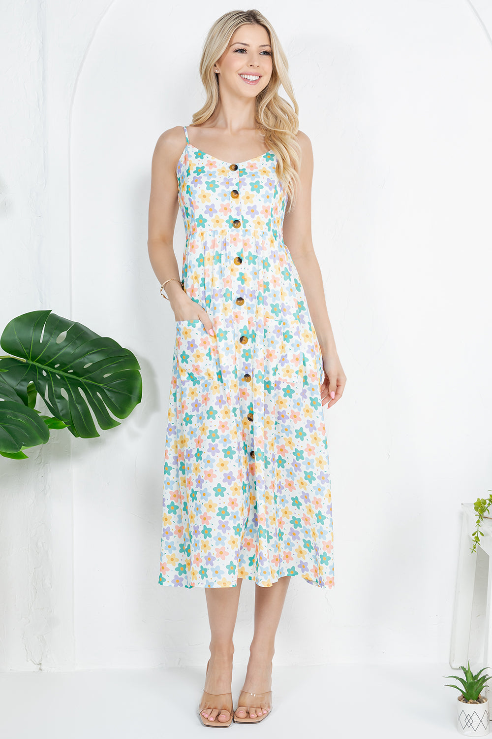 PASTEL COLOR FLOWER PRINT CAMI DRESS